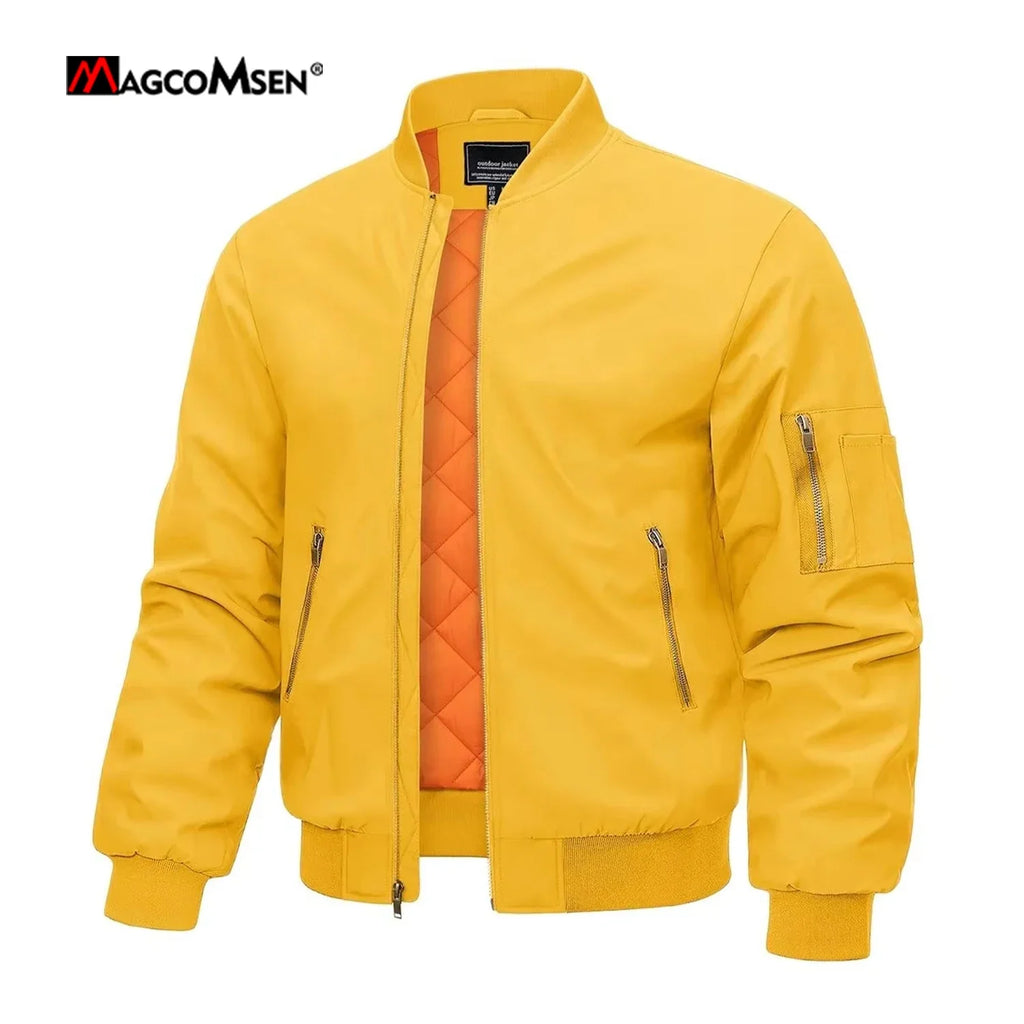 جاكيت بومبر رجالي من MAGCOMSEN، جاكيت شتوي دافئ بسحاب مبطن، جاكيت بيسبول كاجوال، جاكيت طيار واقٍ من الرياح، جاكيتات جامعية
