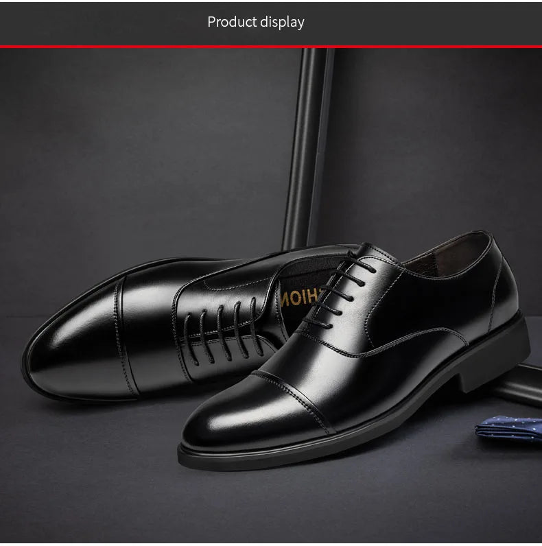 New Men 37-46 Men's Flat / 6CM Heightening Elevator Shoes Business Formal Leather Shoes Man British Casual Wedding Suit Shoes
