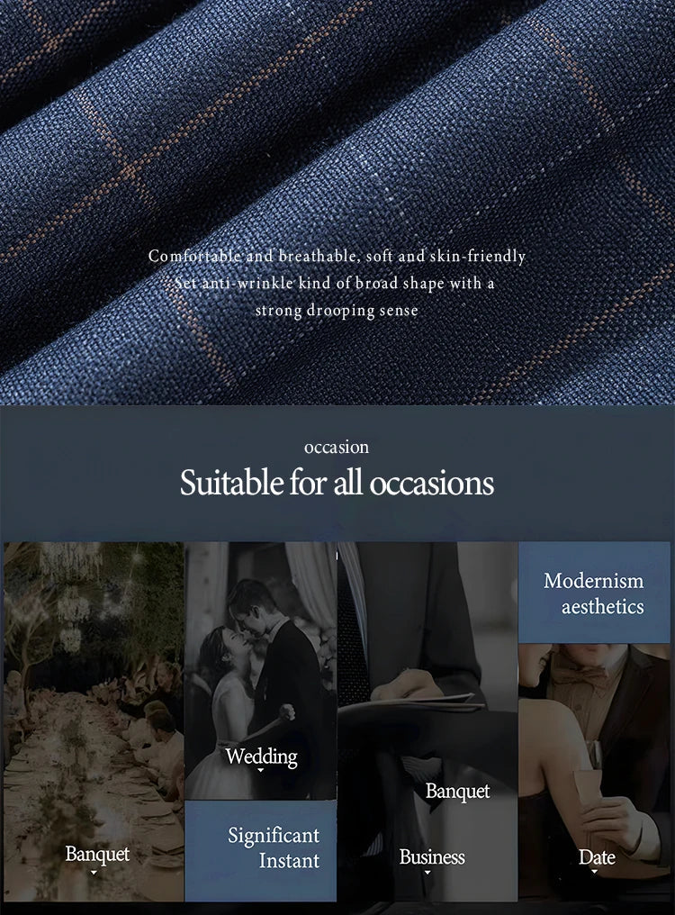 Stylish Checkered Suit 3 Piece Set Men Business Casual Wedding Outfit Slim Fit man suits