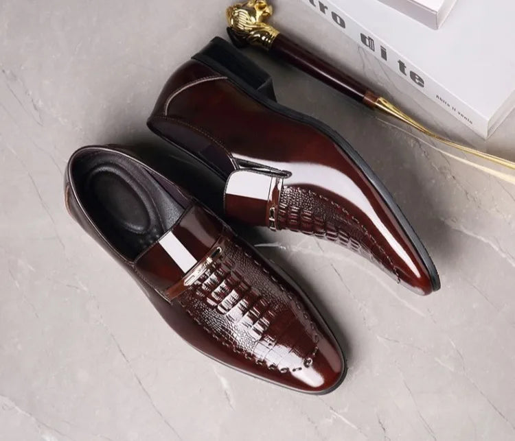 Men's Business Casual Leather Shoes Korean Style Pointed Toe Breathable Big Size Office Groomsmen Groom Wedding