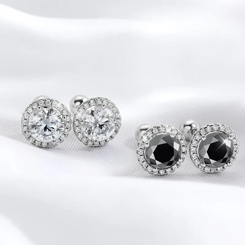 0.5-1CT Black Moissanite Studs Earring for Women Classic Wedding Jewelry 925 Sterling Silver Screw Ear Stud Birthday Gift