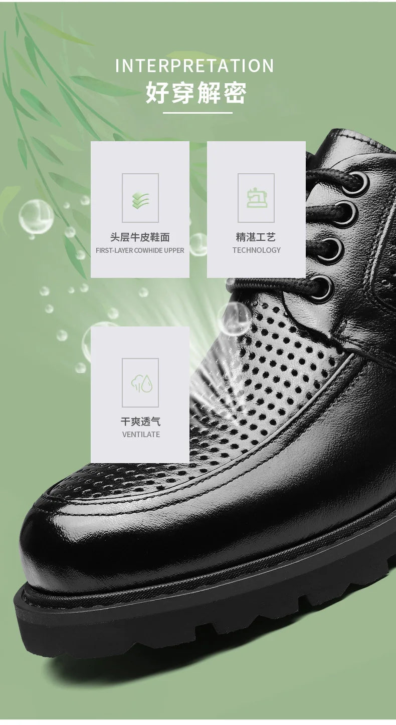 2026 Summer New Hallow Leather Shoes for Men Black Fashion Business Dress Shoes Male Lace Designer Platform Shoe Man