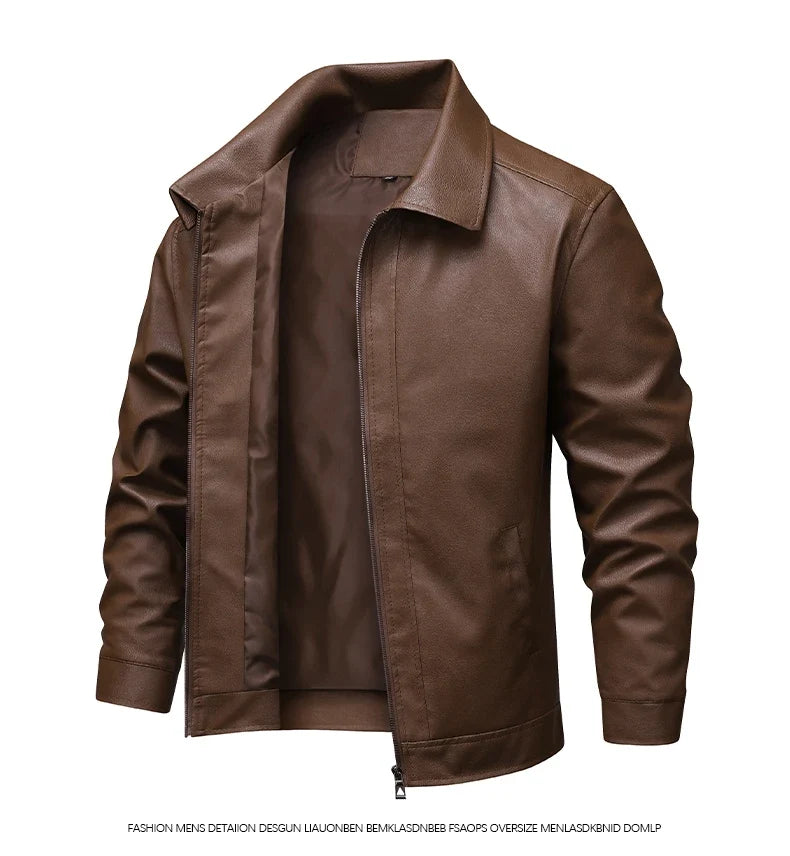 2025 new spring and autumn men's turn-down collar leather jacket men casual coat men's top windproof Loose fit trendy jacket