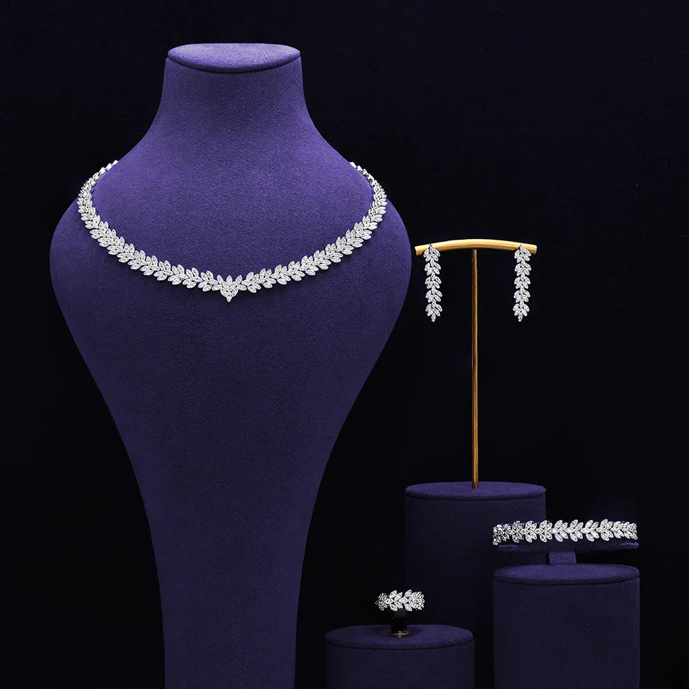 4 pieces of bride zirconia full set of women's party jewelry, luxury Dubai Nigeria CZ luxury crystal wedding necklace set