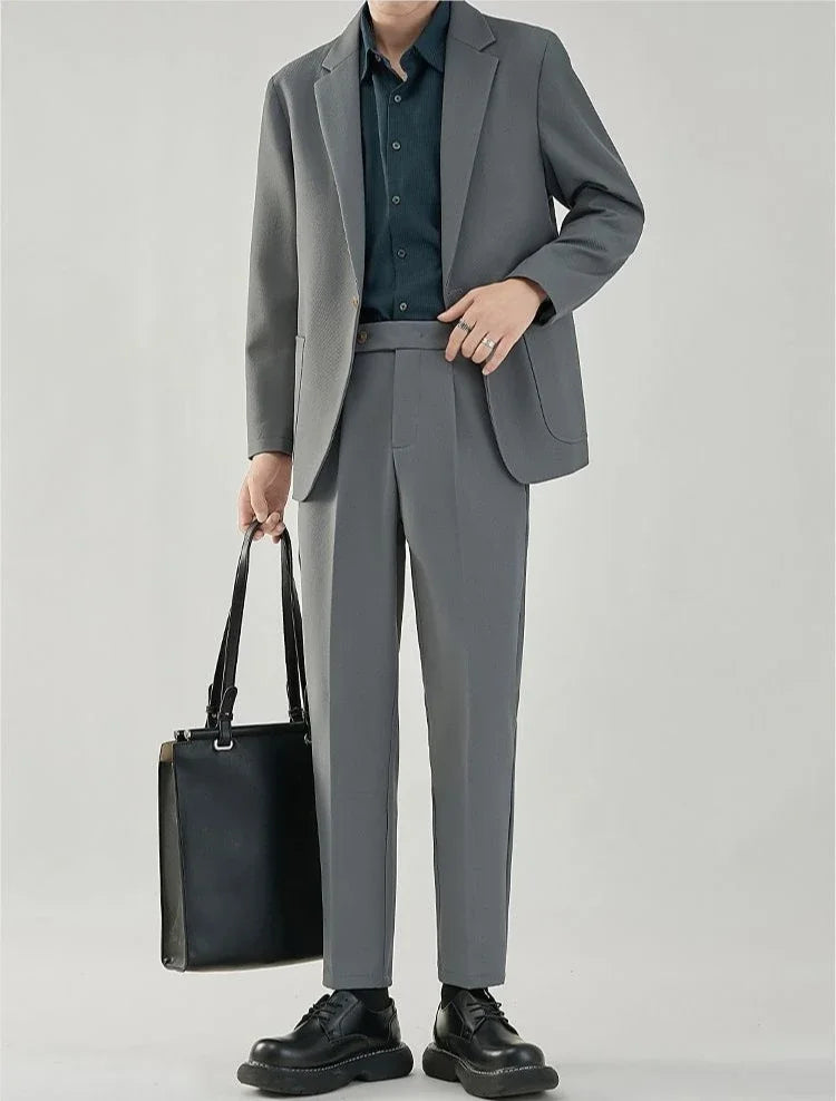 2 Piece Outfit Set Male Solid Color Youth Trends Costumes Ceremony Pants Full Men's Suits and Blazers Clothes Classic Elegant