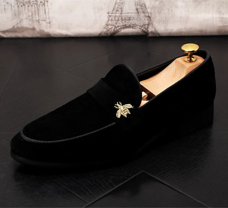 Men's Fashion Suede Leather Embroidery Loafers Mens Casual Printed Moccasins Oxfords Shoes Man Party Driving Flats EU size 38-45