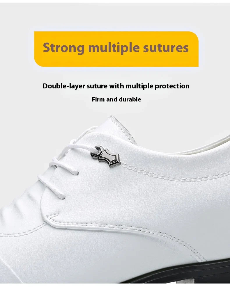 Business Men Oxford Leather Shoes Elevator Man Height Increase Insole 6CM White Black Thick Soled Formal Casual Shoes