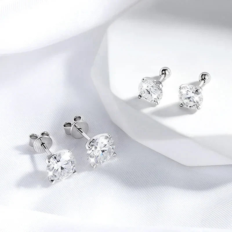 18k Plated 0.2-2ct Moissanite Stud Earrings for Women Solid 925 Sterling Silver Lab Diamond Screw Back Ear Stud Jewelry