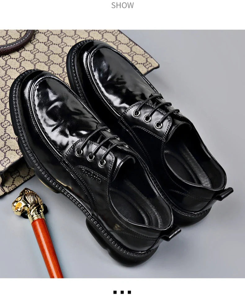 Summer Hallow Cow Leather Shoes for Men Fashion Casual Black New Designer Dress Shoes Male Lace Breathable Platform Shoes Man