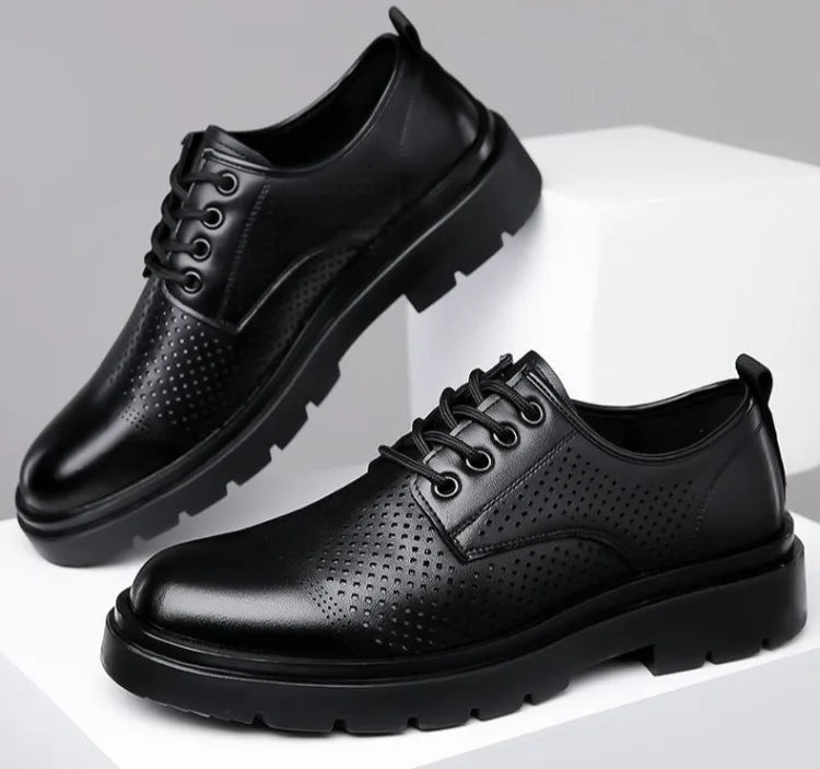 Men's Soft Leather Sandals Business British Style Perforated Breathable Non-Slip Suit Wedding Dress Shoes Summer