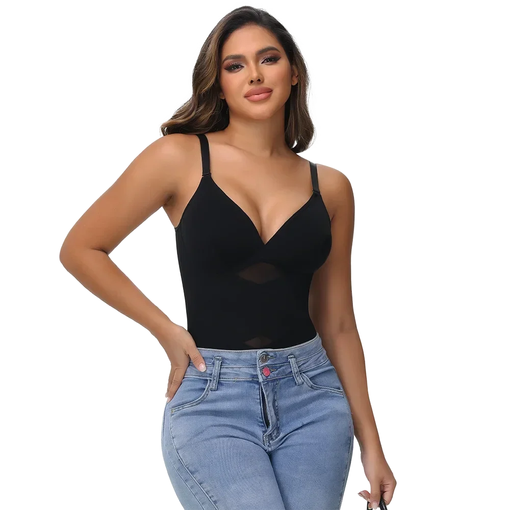 Cross Waist Bodysuit Sexy Women Briefs Shapewear with Film Coaster Mesh Breathable Suspender Top Tummy Control Ladies Underwear