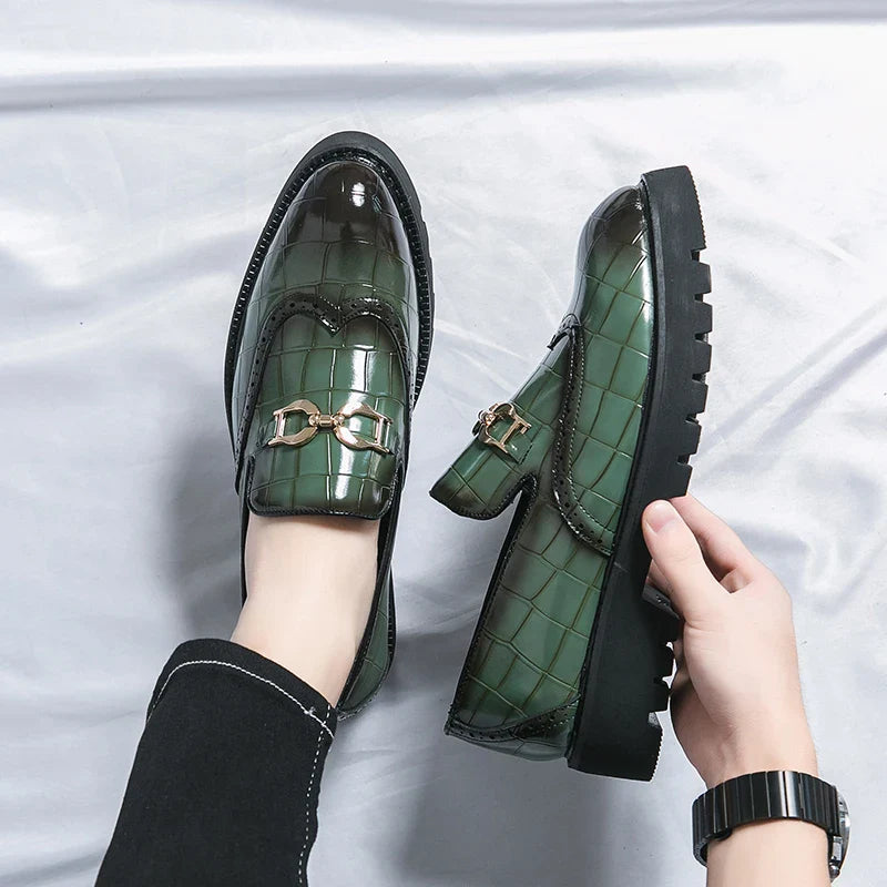 Trendy Brand Green Brogue Shoes Men's Leather Business Shoes Groom's Wedding Men's Loafers British Style Dress Shoes Men