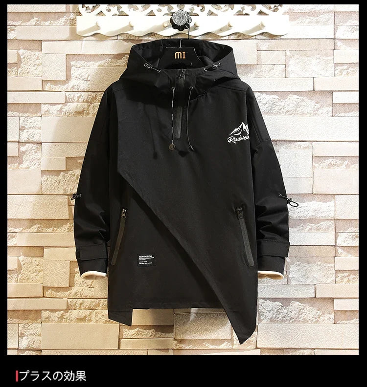 Men Jacket Korea Fashion 2023 Spring Hooded Jack Black Patchwork Zipper Coats Streetwear OverSize Men Clothing
