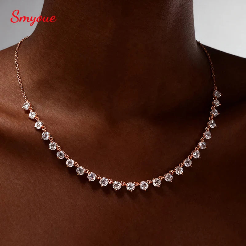 4mm All Moissanite Necklaces for Women 42cm Adjustable Chain Sparkling 1/2 Tennis Necklace 925 Sterling Silver Jewelry