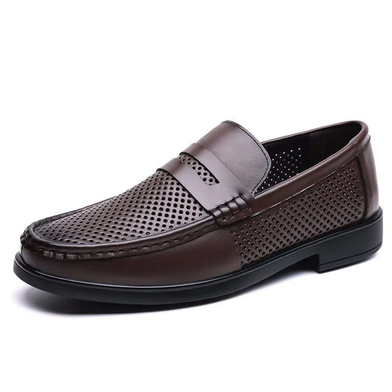 2026 Summer Mens Leather Loafers Slip on Casual Shoes Breathable Moccasins Comfortable Walking Office Flats Male Walking Shoes