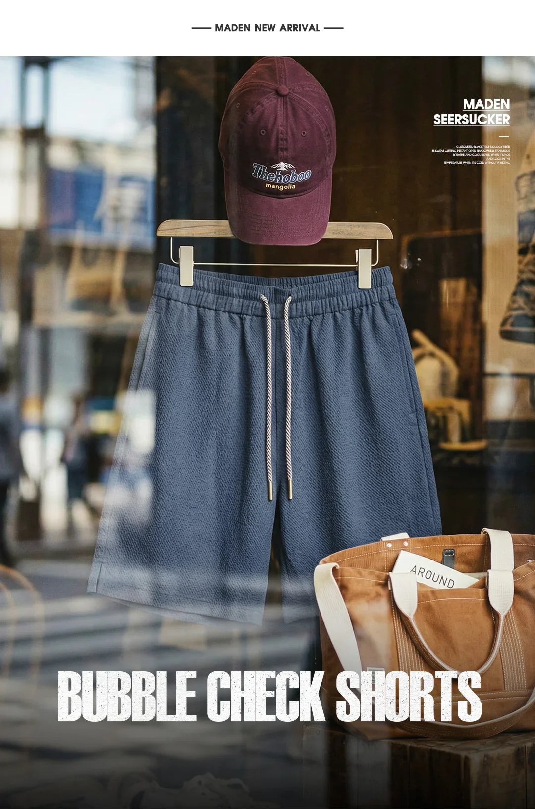 Men's Lightweight Seersucker Solid Shorts Texture Straight Five Inch Thin Breathable American Retro Workwear Casual Summer