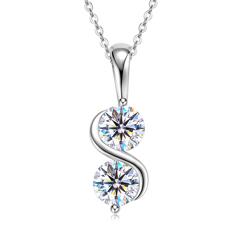 GRA Certified 1CT Moissanite Round Pendant Necklaces for Women 925 Sterling Silver Fine Jewelry Chains for Wedding Gift