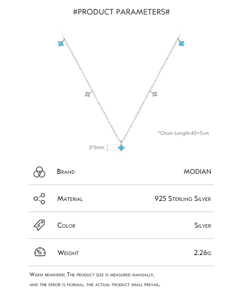 Real 925 Sterling Silver Fashion Stunning Turquoise Link Chain Charm Necklace For Women Daily Fine Jewelry
