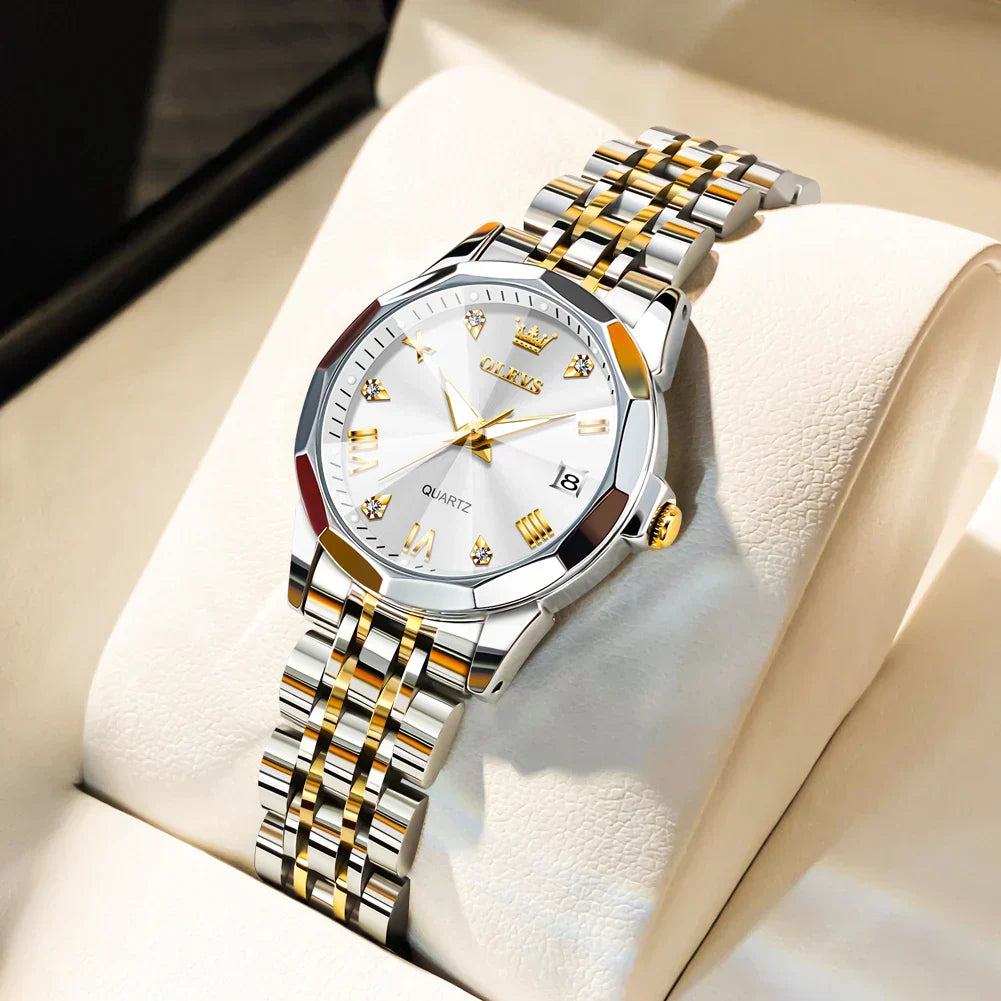 Fashion Golden Watch for Women Stainless Steel Waterproof Women's Watches Elegant Original Luxury Ladies Quartz Wristwatch