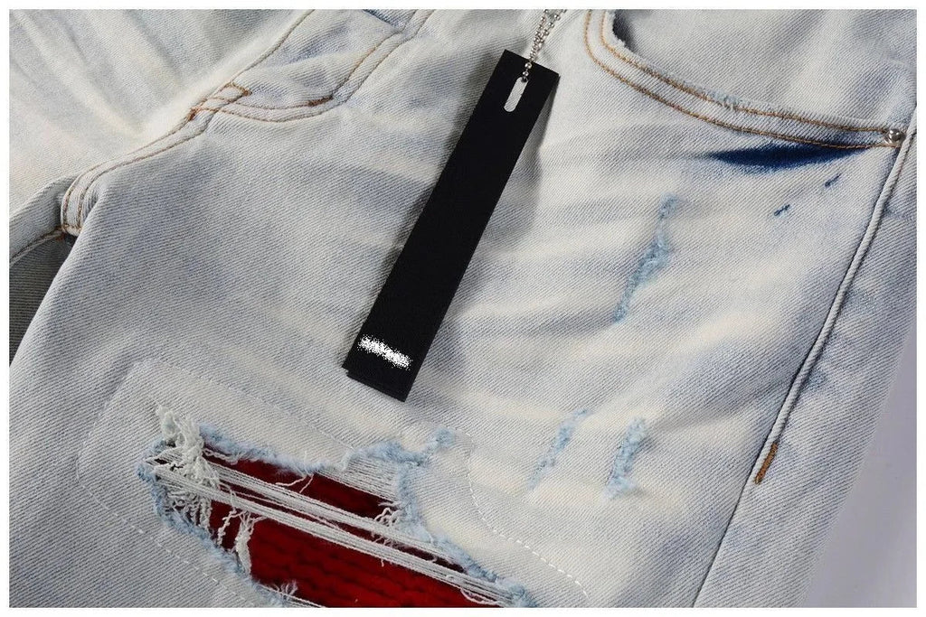Spring and Autumn New Trend Solid Color Straight Tube Ripped Stretch Jeans Men Casual Comfortable Breathable High-Quality Jeans