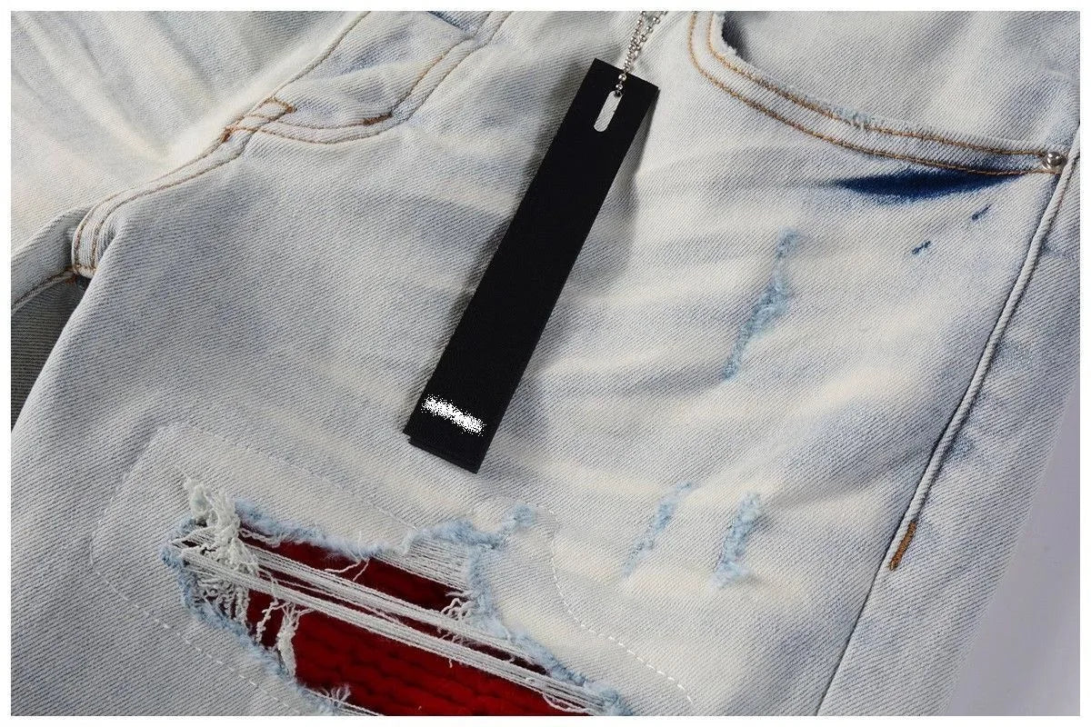 Spring and Autumn New Trend Solid Color Straight Tube Ripped Stretch Jeans Men Casual Comfortable Breathable High-Quality Jeans