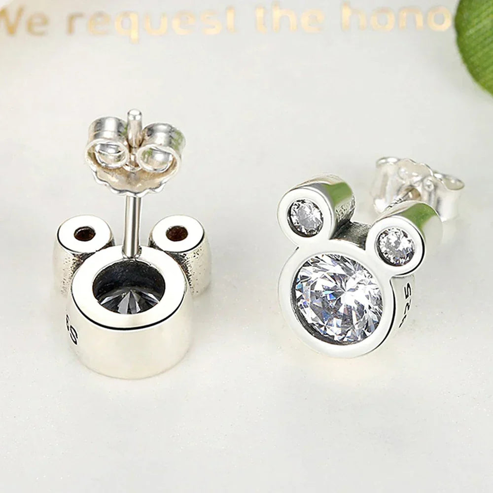 Hot Selling 925 Sterling Silver Cute Dazzling Mouse Cartoon Stud Earrings For Women Girl Authentic Original Jewelry Gift