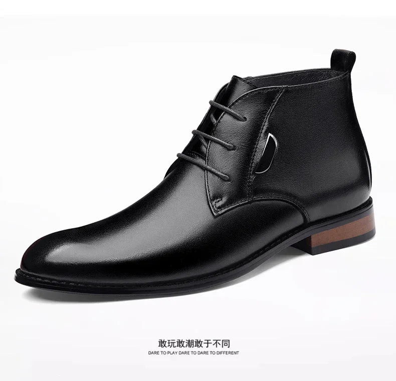 Men Flat/6CM Bussiness Elevator Shoes Genuine Leather Boots Autumn Winter Warm Ankle Boots for Men Botas Hombre Plus Size 37-47