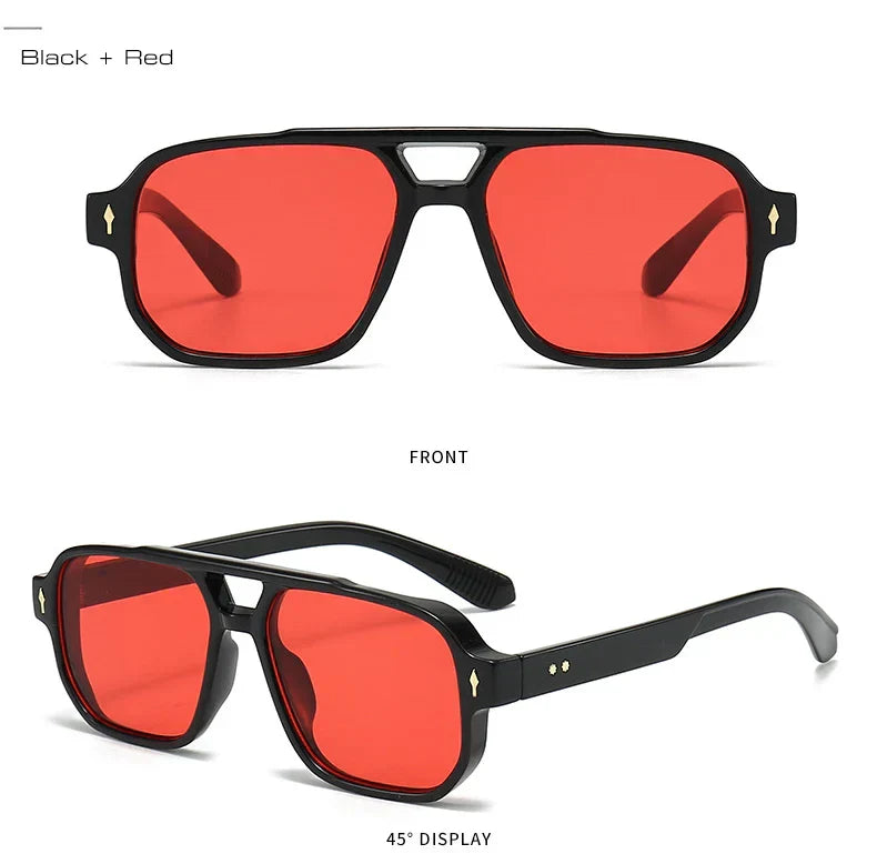 Vintage Double Bridges Men Square Sunglasses Fashion Clear Ocean Lens Eyewear Women Trending Rivets Sun Glasses UV400