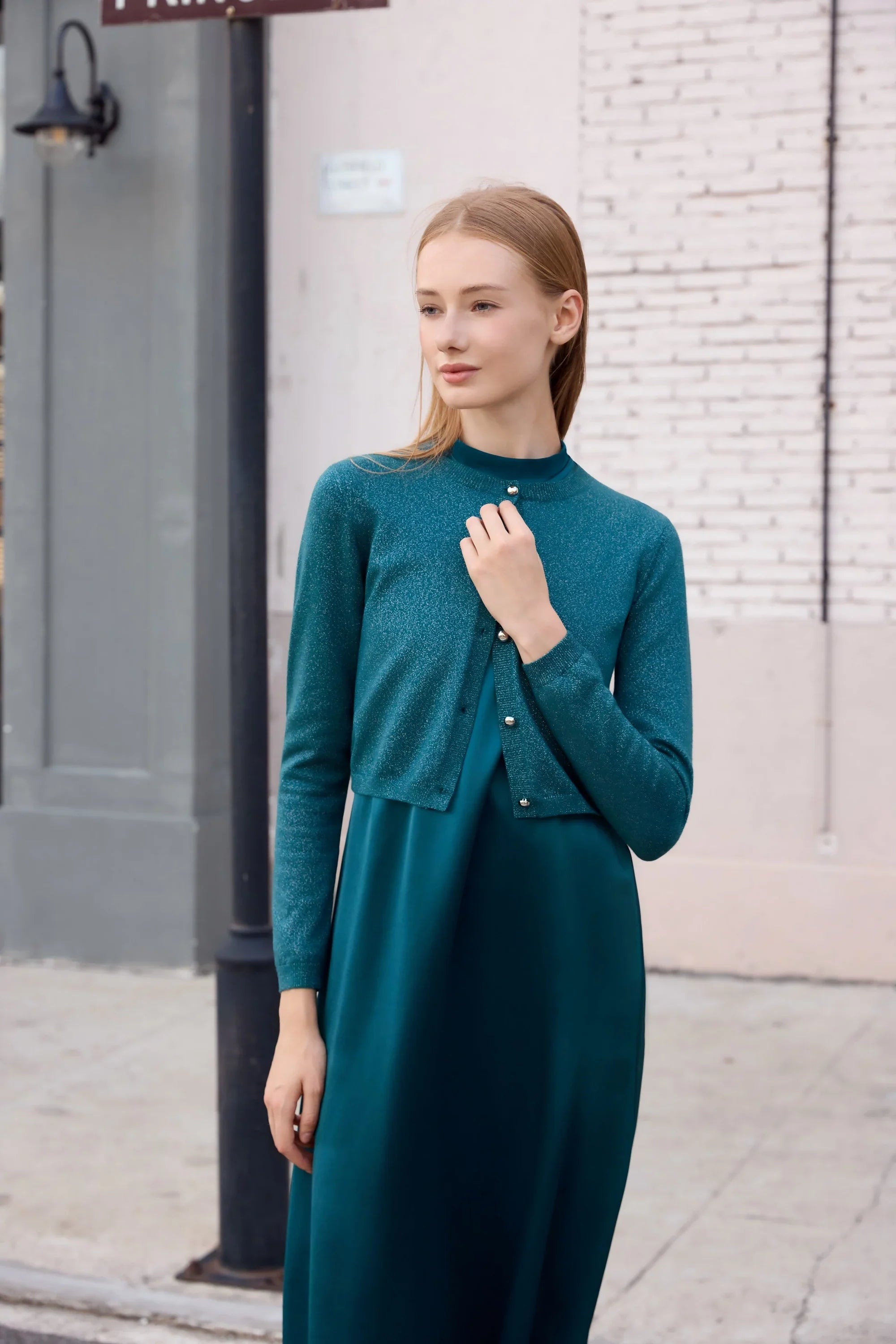 Women 2026 Autumn and Winter Modal Shirt and O Neck Acetate Satin Maxi Dress Lurex Cardigan High Quality Lady Clothing