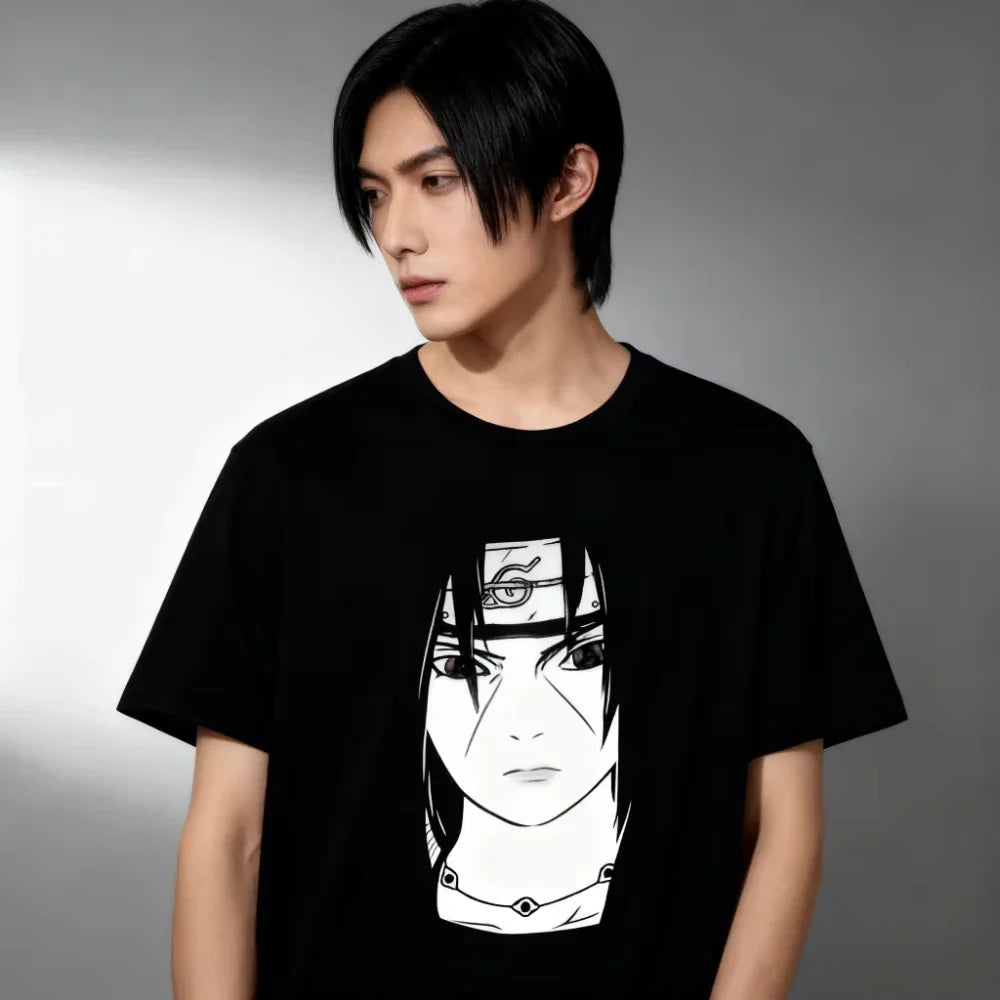 Floral Print T-Shirt Soft Breathable Casual Comfortable Anime Naruto Uchiha Itachi Printed Men Women Pure Cotton Short Sleeve