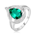Pear 2.67ct Simulated Nano Emerald Created Ruby 925 Sterling Silver Ring for Women Statement Wedding Gemstone Jewelry