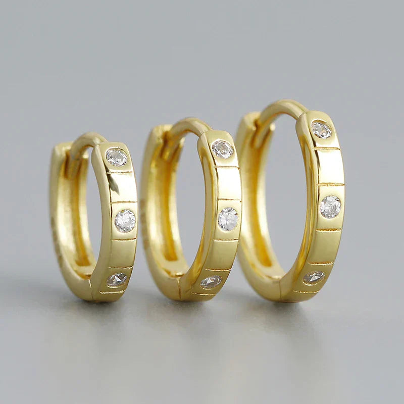 925 Sterling Silver Simple Stripes Shiny Zircon Huggies Hoops Earrings for Women Fashion Unisex Punk Jewelry Ear Buckle