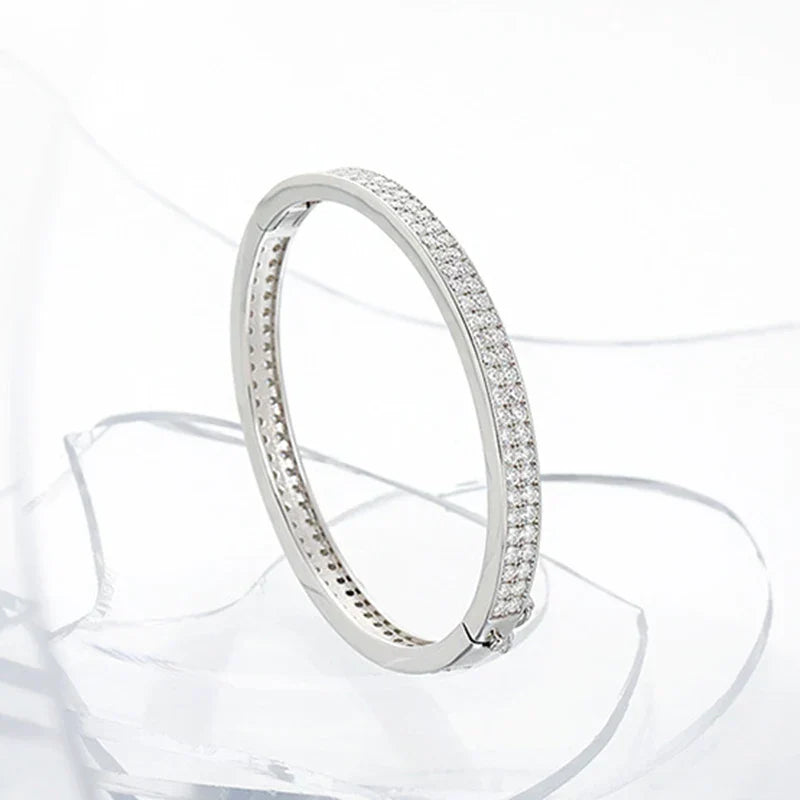 Real GRA Certified D Color 2mm 0.03CT Full Moissanite Bracelet Bangle for Women Party S925 Silver All Diamond Bracelets