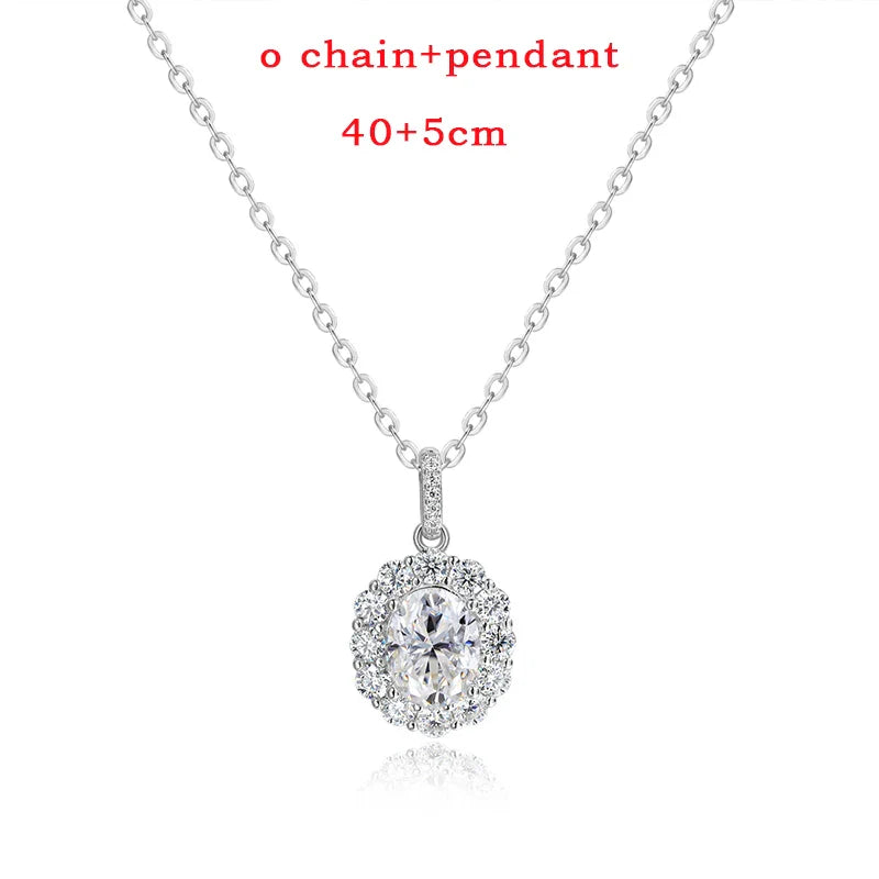 Oval Cut 7*9MM Flowers Full Moissanite Necklace Pendant for Women Lab Diamond 1.5mm Chain Pure 925 Silver Fine Jewelry
