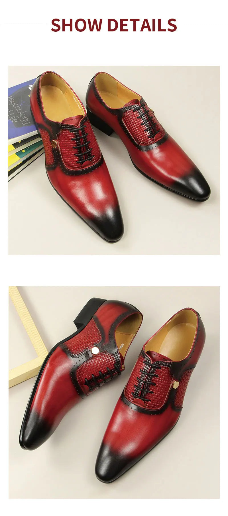 New Men's Business Leather Shoes Fashion Summer Lace-Up Red Black Hand Carved Wedding Shoes Anniversary Office Oxford Shoes