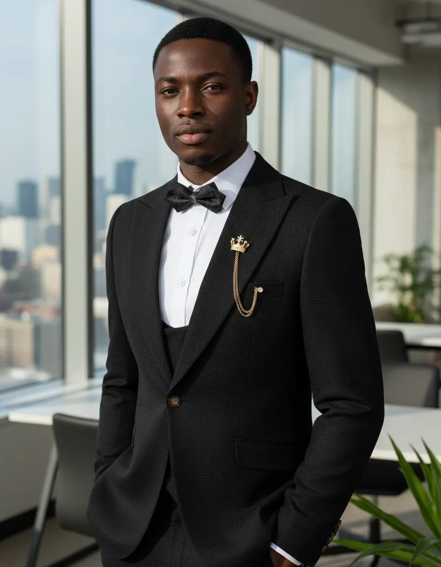 Black Men suit 3 piece set  gray elegant slim fit formal office and leisure banquet groomsman set groom's wedding dress