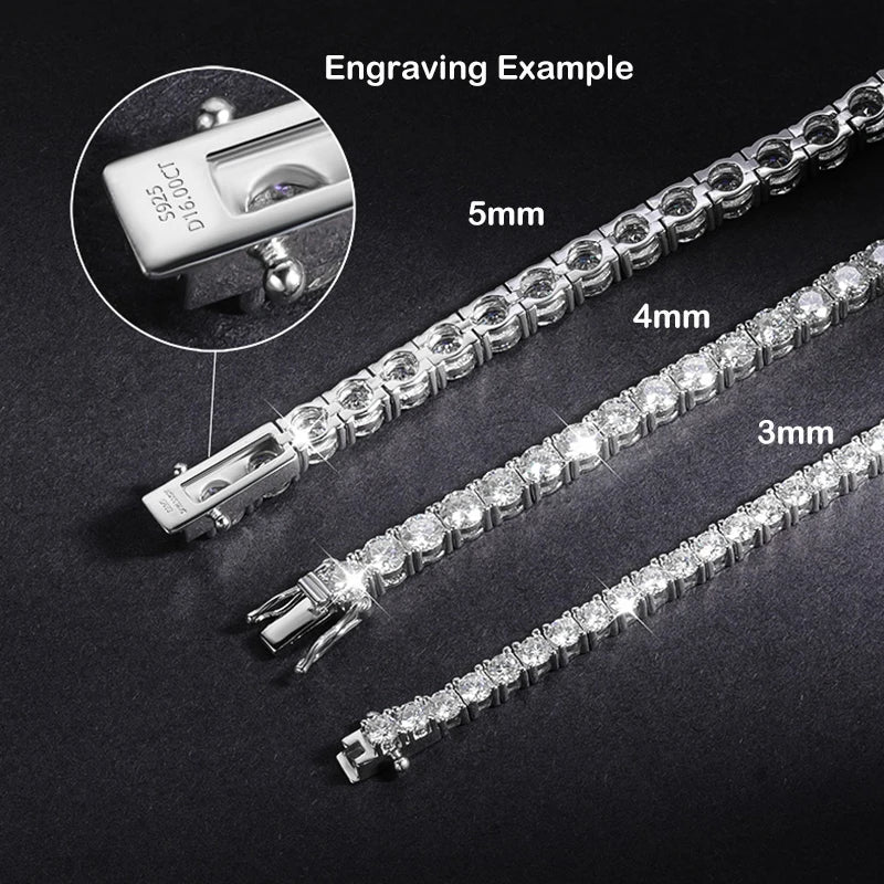 Real D Color Full 2/2.5/3/4/5/6.5mm Moissanite Tennis Bracelet For Women S925 Plated 18K Rose Gold Diamond Link Bracelets