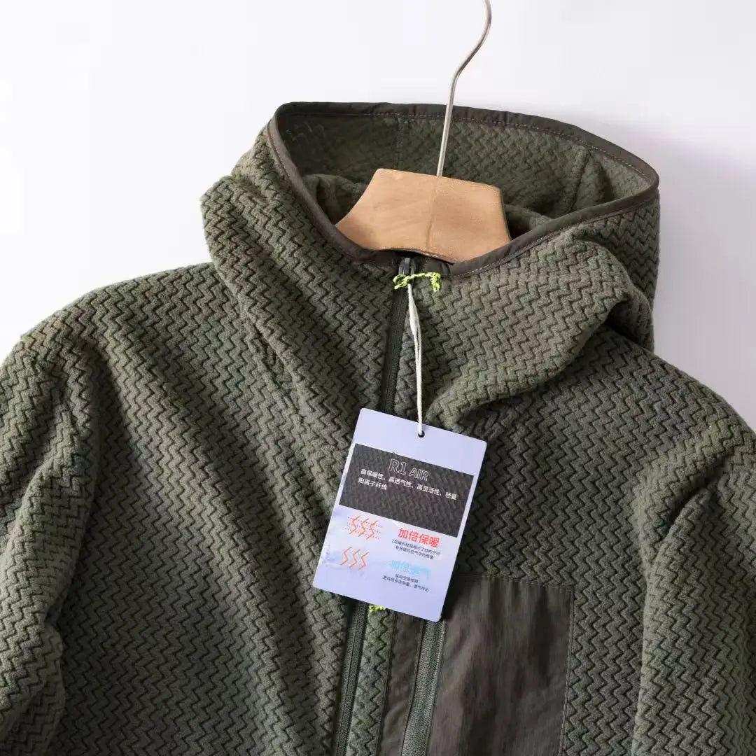 Wave Pattern Fleece Lined Hooded Zip-up Jacket/Sweatshirt: Warm & Outdoor-Ready  Ideal for Couples Hooded Sweatshirt