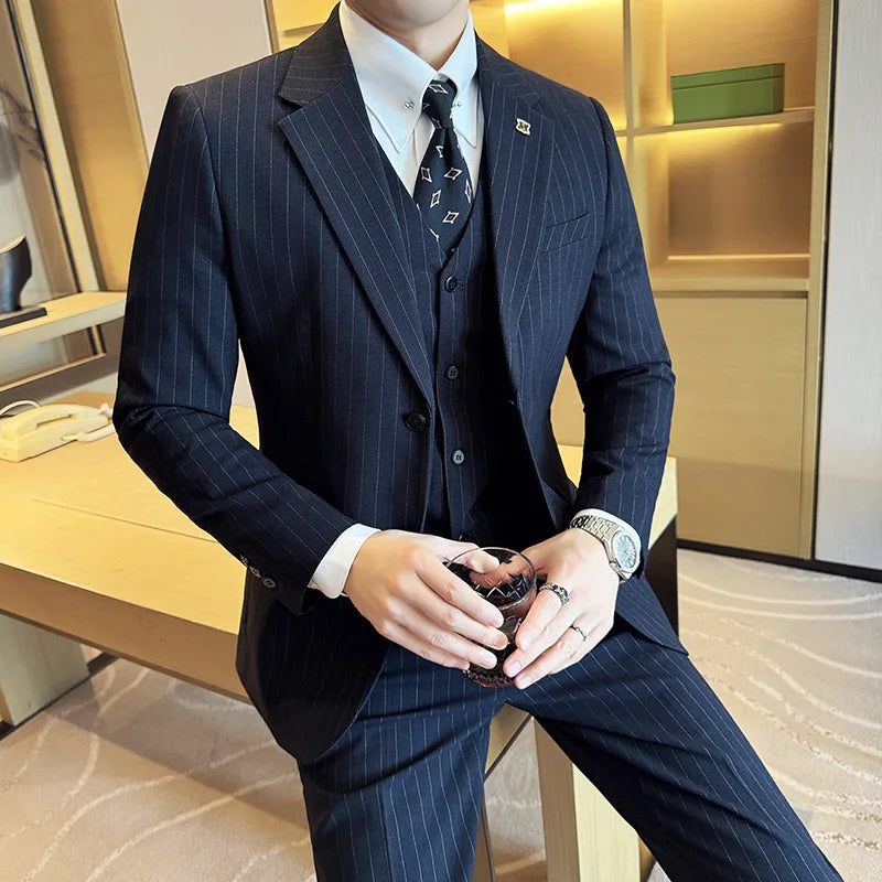 Striped Men Party Tuxedos Suit 3 Piece Set