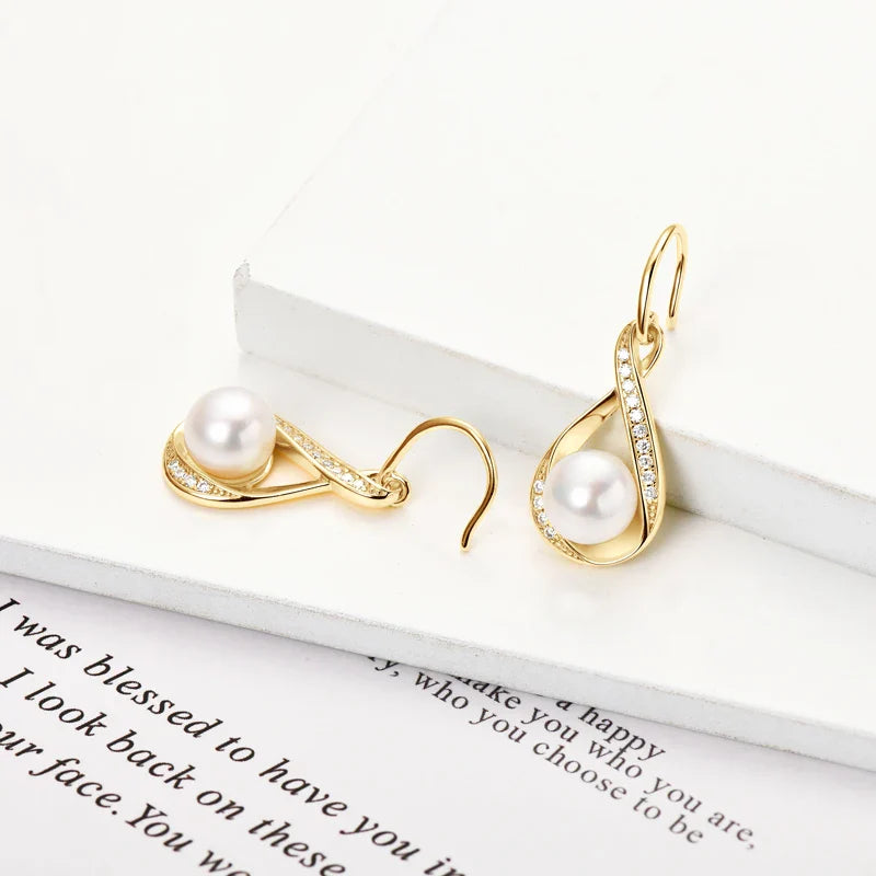 Moissanite Natural Freshwater Pearl Infinity Pendant Necklace & Earrings Sets for Women 925 Sterling Silver Wedding Jewelry Set
