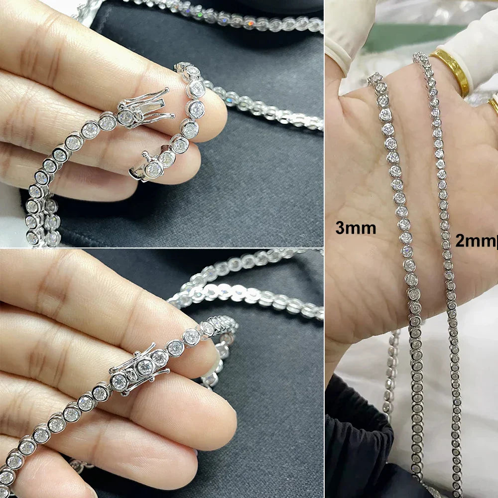 GRA Certified 2mm Moissanite Tennis Bracelet for Women Man 925 Sterling Silver Plated 18k Gold Round Bubble Diamond Bracelets