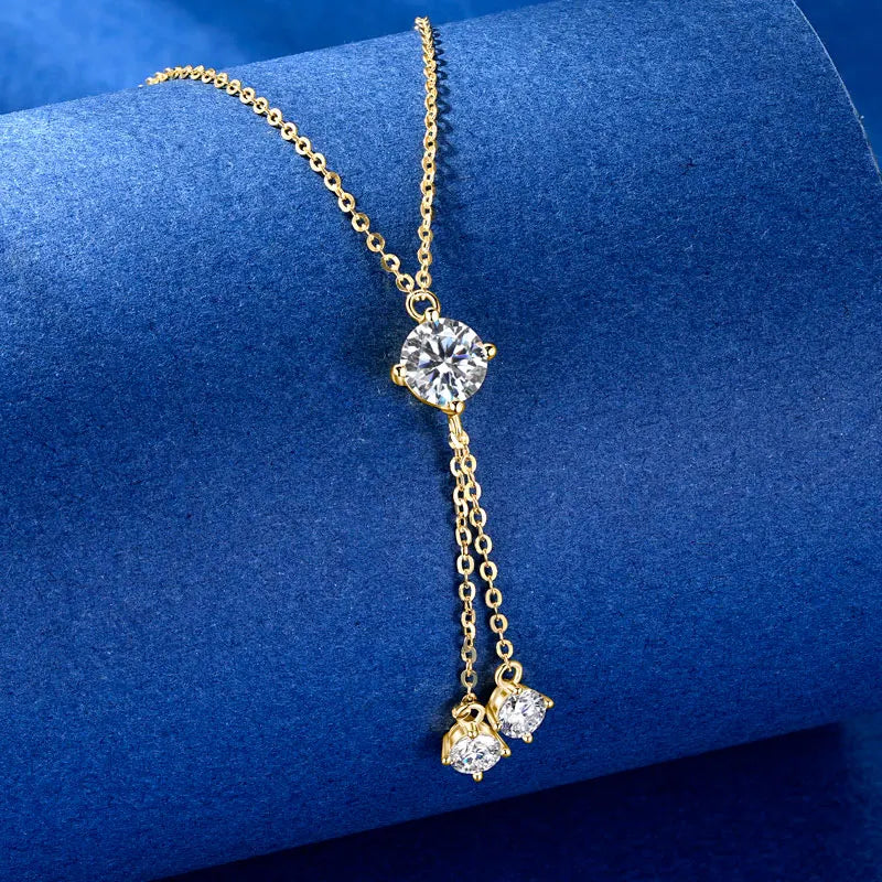 Full Round Cut Moissanite Tassel Chains Pendant Necklaces for Women Real S925 Sterling Silver Fine Jewelry Gifts Collar