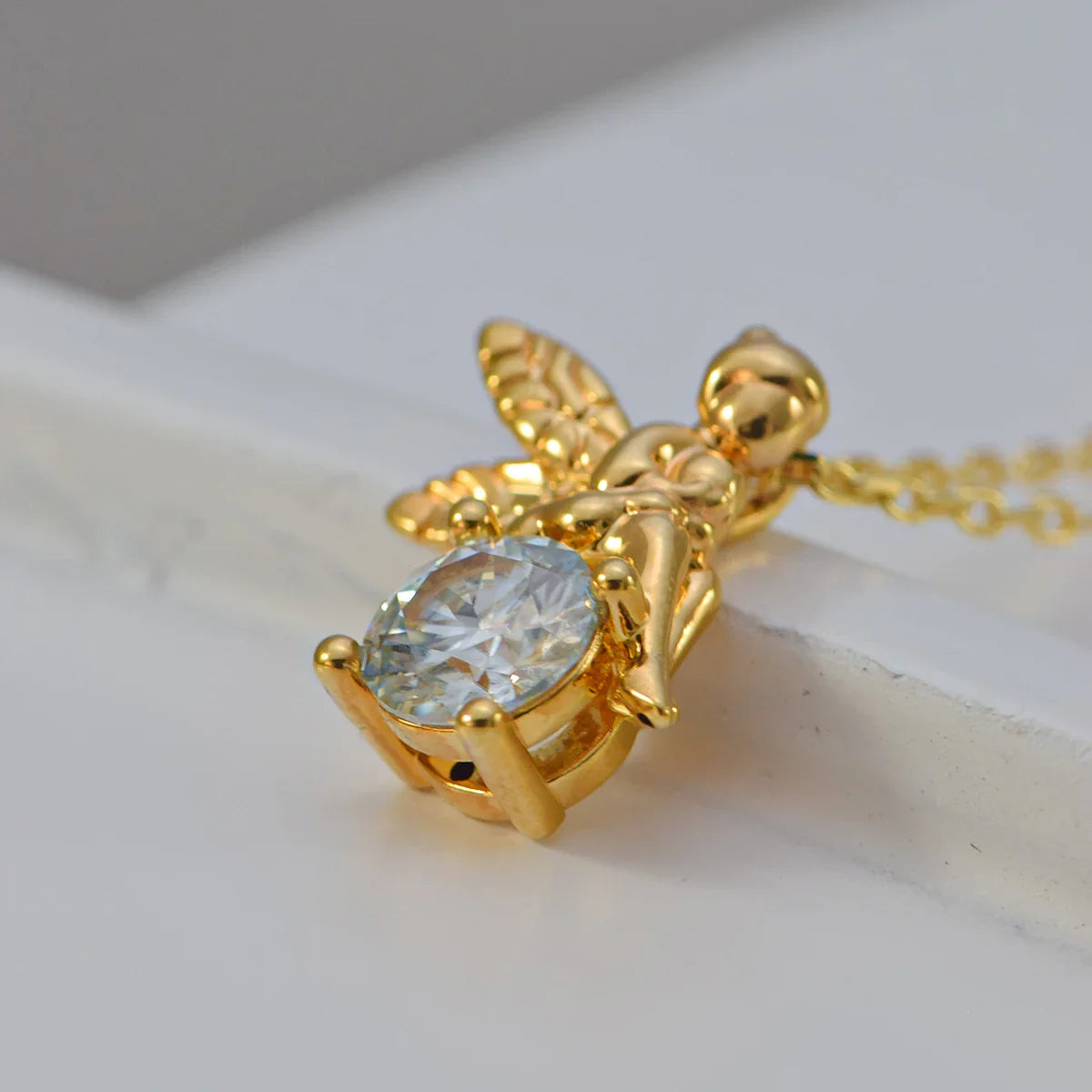 Au750 18k Gold Pendant Necklace Faerie Fairy 1 Carat Moissanite Diamond Valentine's Day Engagement Gift Fine Jewelry