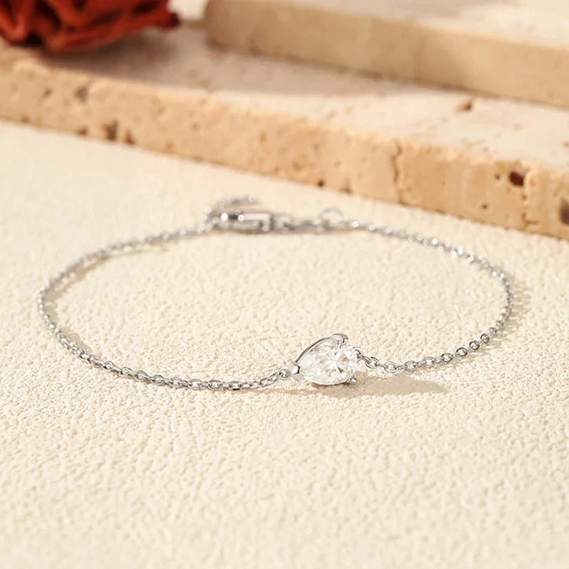 0.8CT D VVS1 Pear Cut Moissanite Bracelets for Women Simple Elegant Wedding Fine Jewerly Dainty Pure S925 Silver Chain