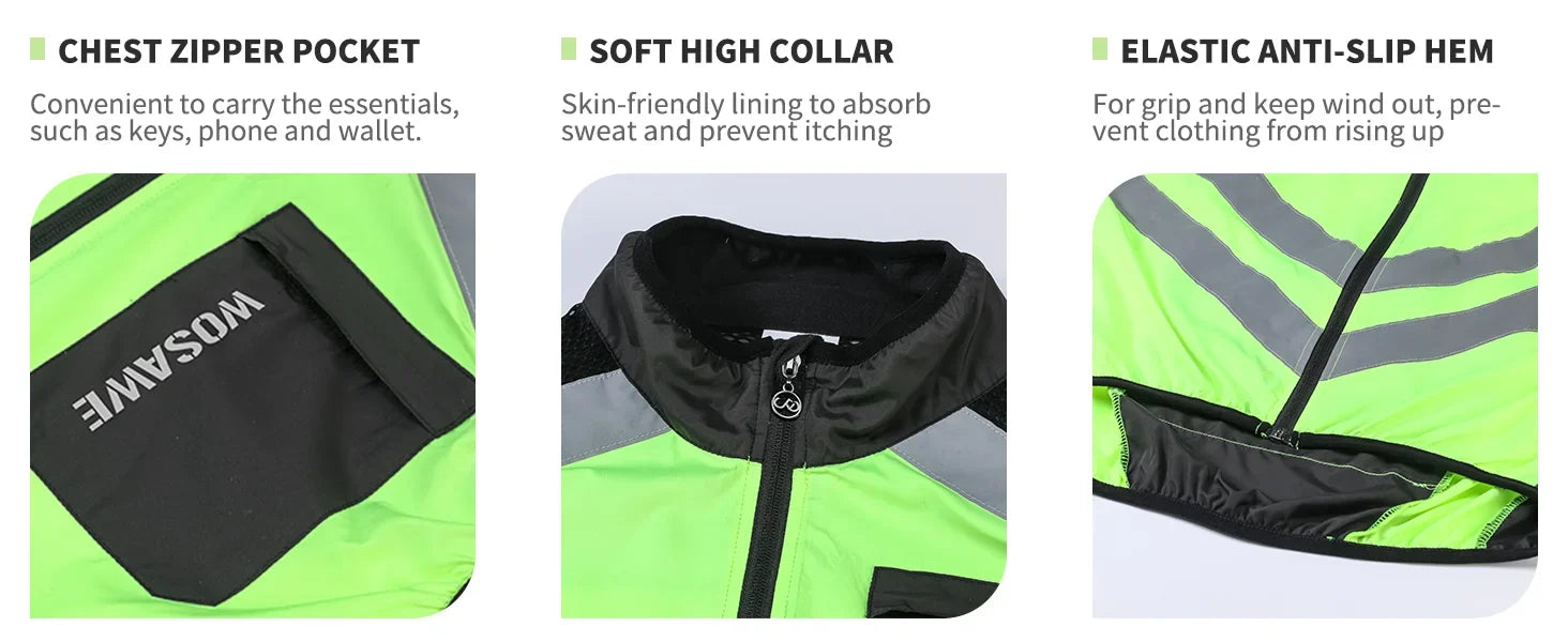 Men’s Cycling Windbreaker Jacket Waterproof Windproof Reflective Bike Coat Lightweight Outdoor Sports Apparel Portable
