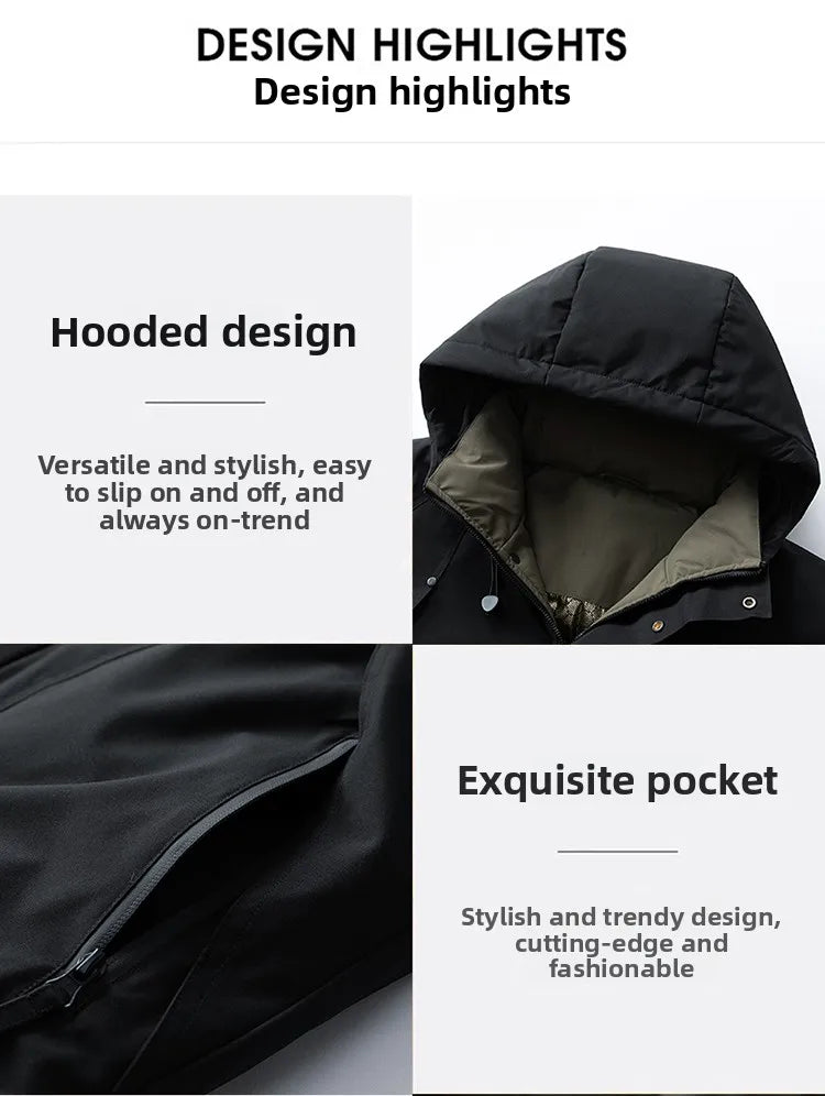 Thick Padded Waterproof Jacket Men Outdoor Softshell Zip Up Hooded Jacket Windbreaker Hiking Camping Coat Autumn Winter Overcoat