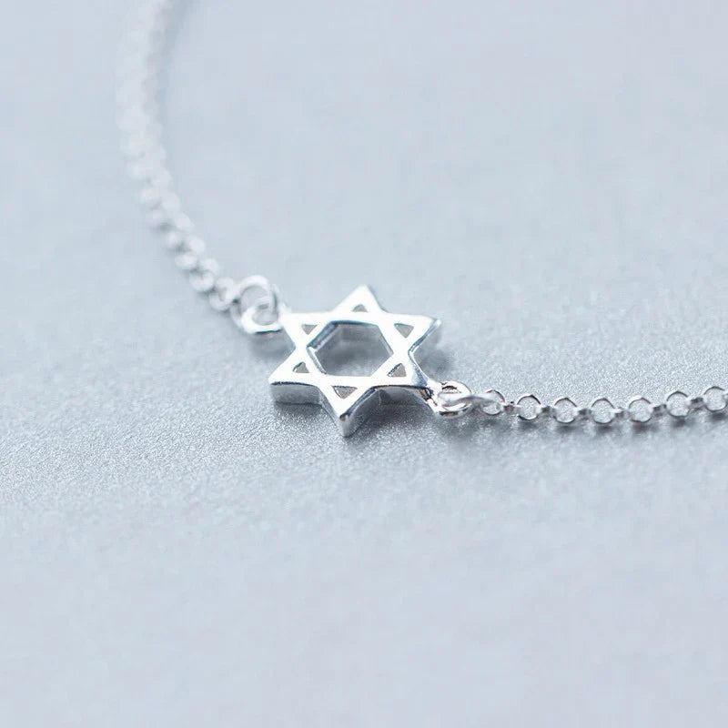 Fashion Real 100% 925 Sterling Silver Hexagram and Star Simple Chain Bracelet Female  Silver 925 Fine Jewelry Accessories