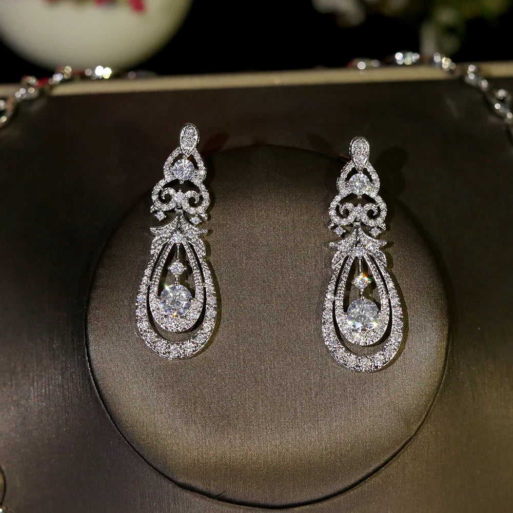 Fashion Geometric Design Bridal Dress Necklace Jewelry Sets High Quality Cubic Zirconia For Women Party Accessorie X0593