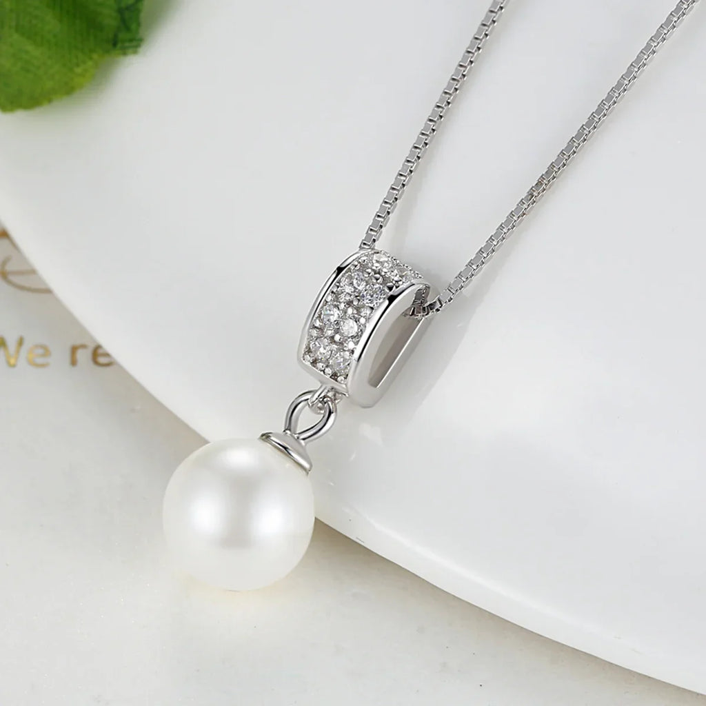 925 Sterling Silver Simulated Pearl Pendant Necklace Long Chain Necklace  Jewelry Wedding Necklace Accessories SCN030