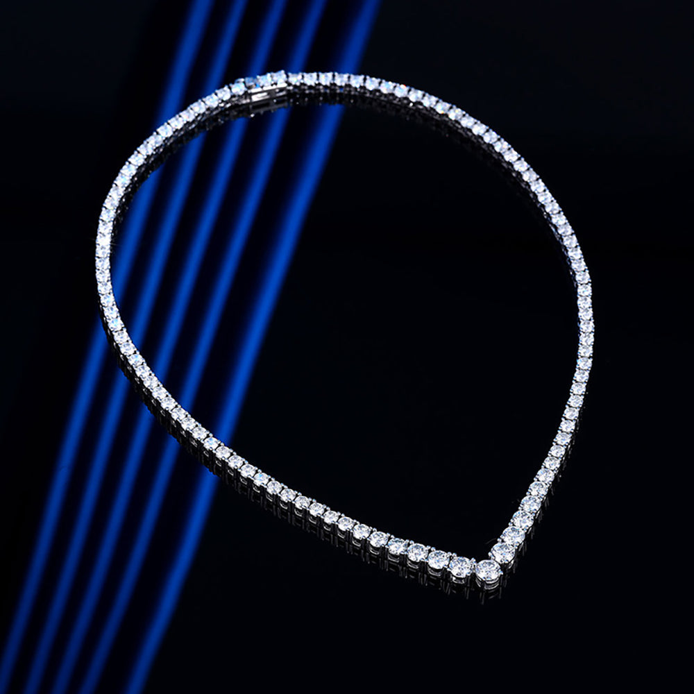 Luxury V-shaped All Moissanite Diamond Tennis Necklace Certified For Women 925 Sterling Silver Choker Bride Collarbone Necklaces
